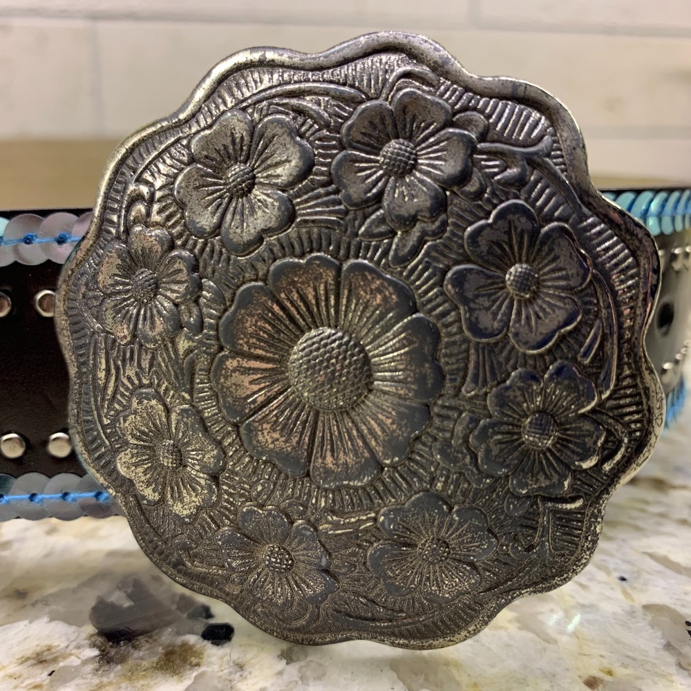 Sassy Sequin Belt with Flower Buckle